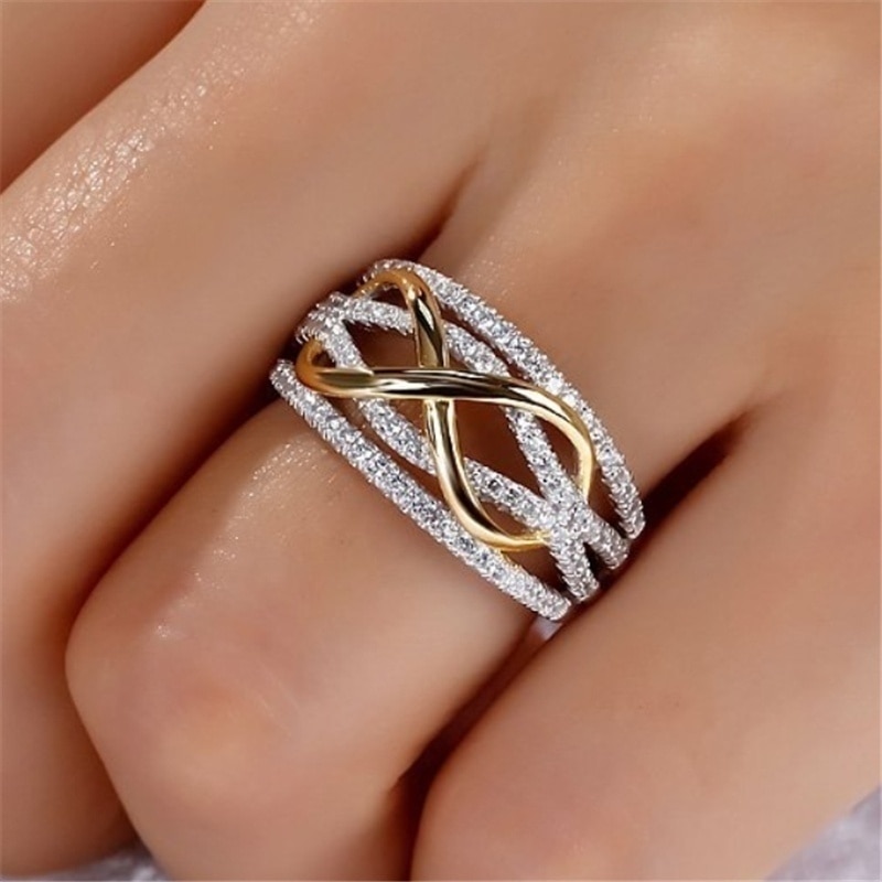 Infinity love rings gold heart rings for women two tone wedding cubic zircon cz crystal rings