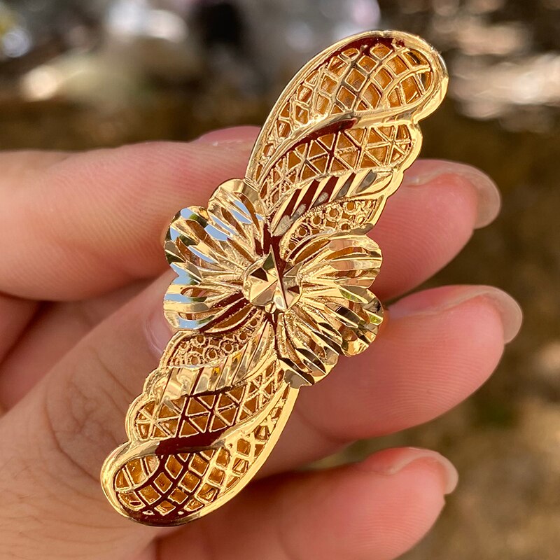 Dubai Rings For Women Trendy Ethiopia 24k Long Gold Plated Rings African Party Wedding Middle East Rings Hallowe