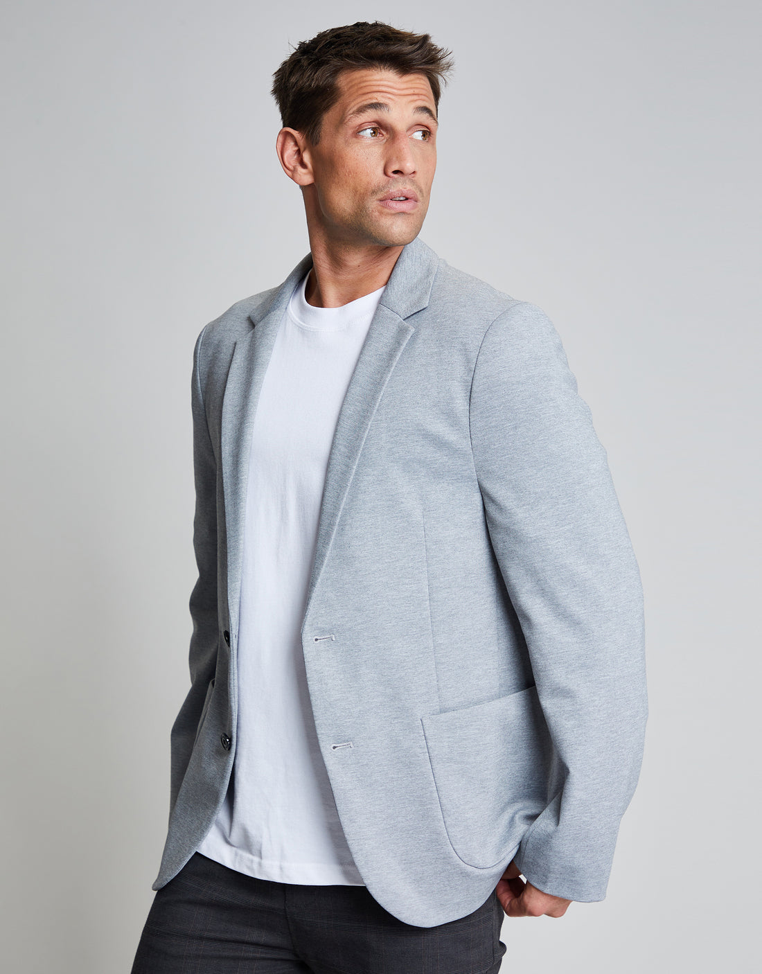 Threadbare Luxe Men's Grey Marl Jersey Single Breasted Tailored Blazer