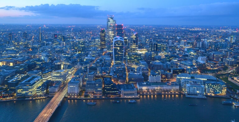 Panoramic London skyline and the River Thames from The View from The Shard