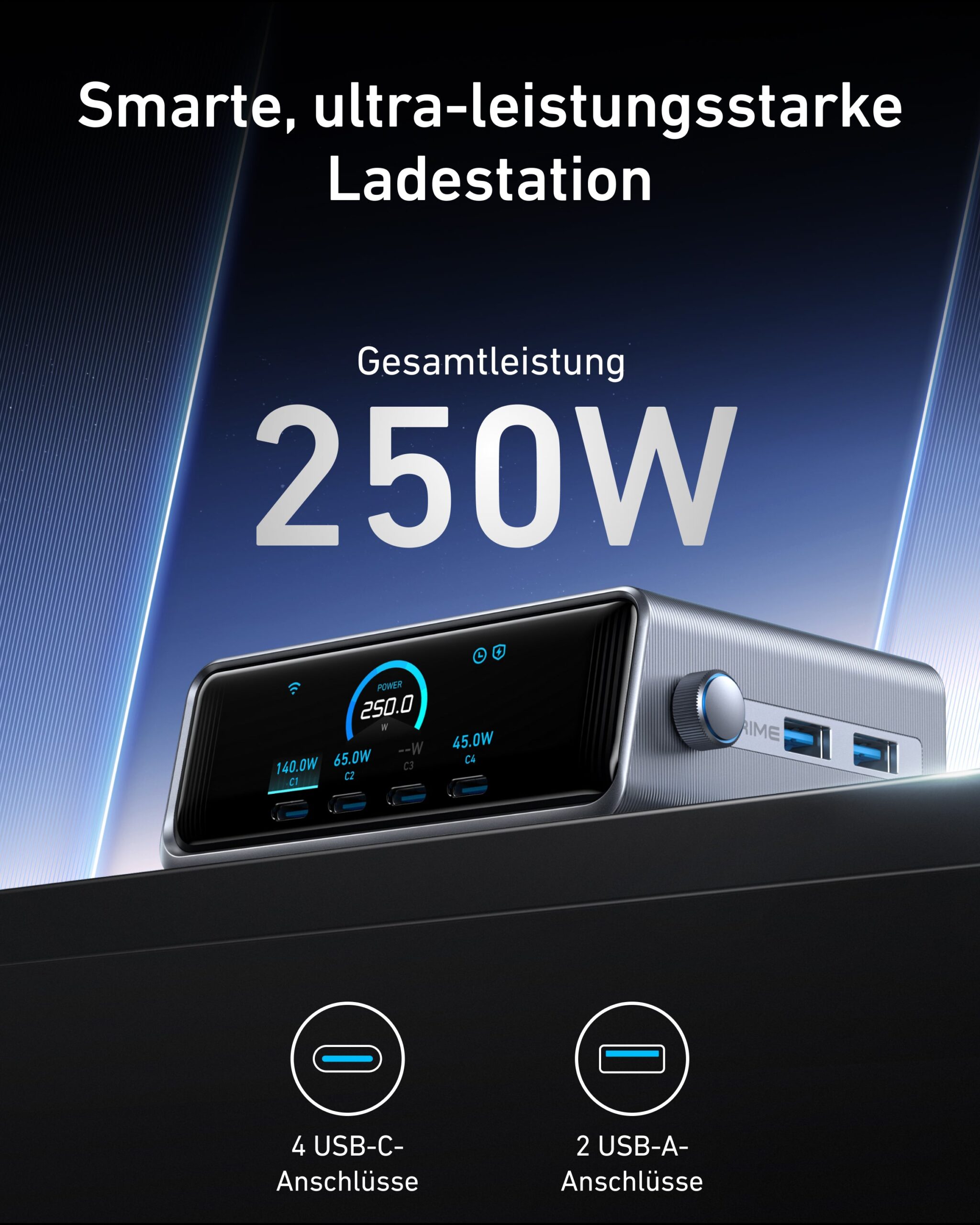 Anschlüsse des Anker Prime 250W Ladegeräts
