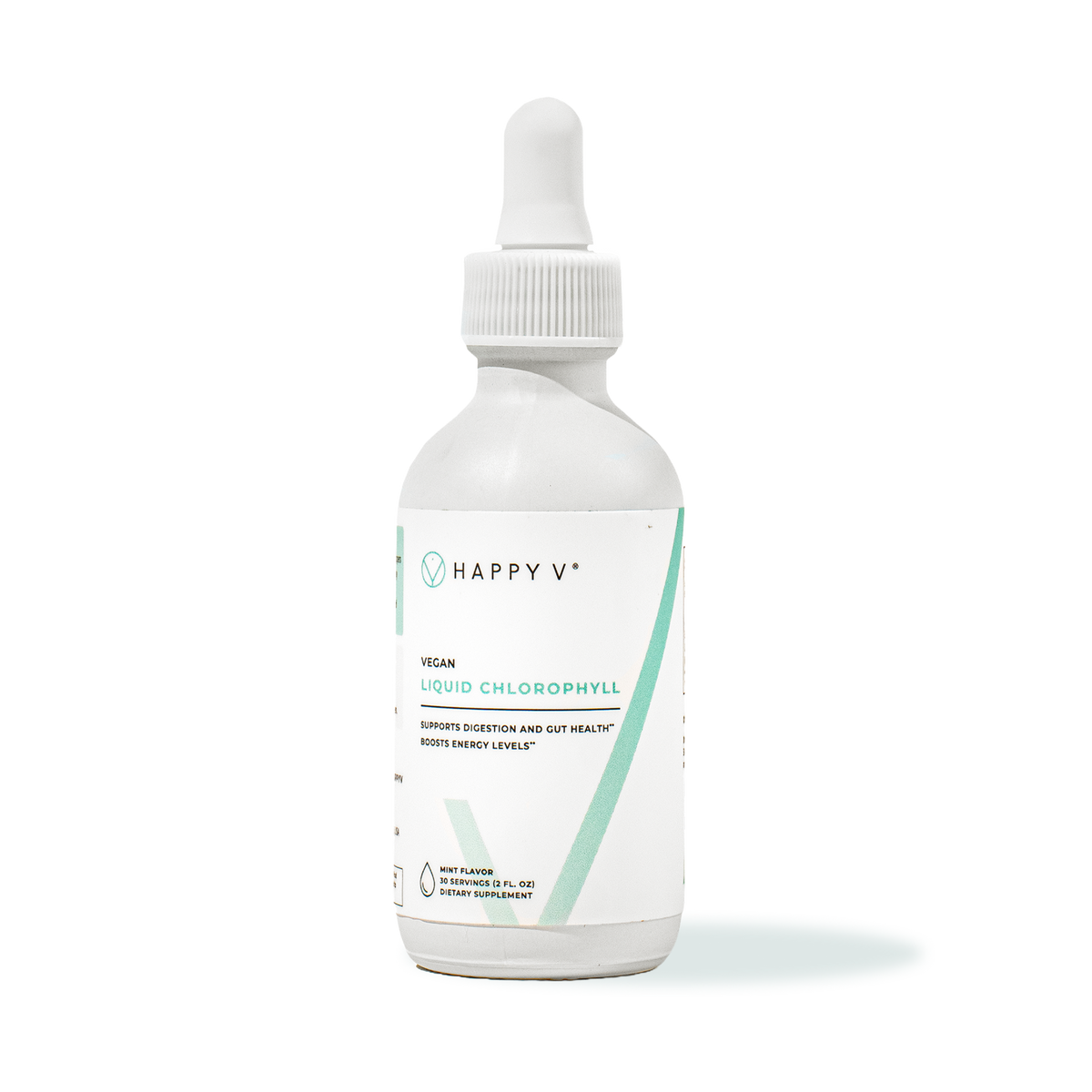 Happy V Liquid Chlorophyll bottle on a clean background