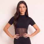 Black high neck mesh insert maxi dress Angelo