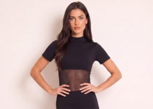 Black high neck mesh insert maxi dress Angelo
