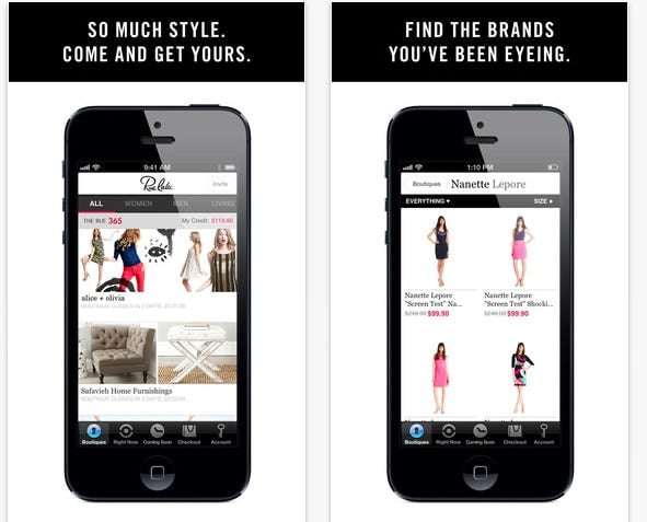 Rue La La mobile shopping categories