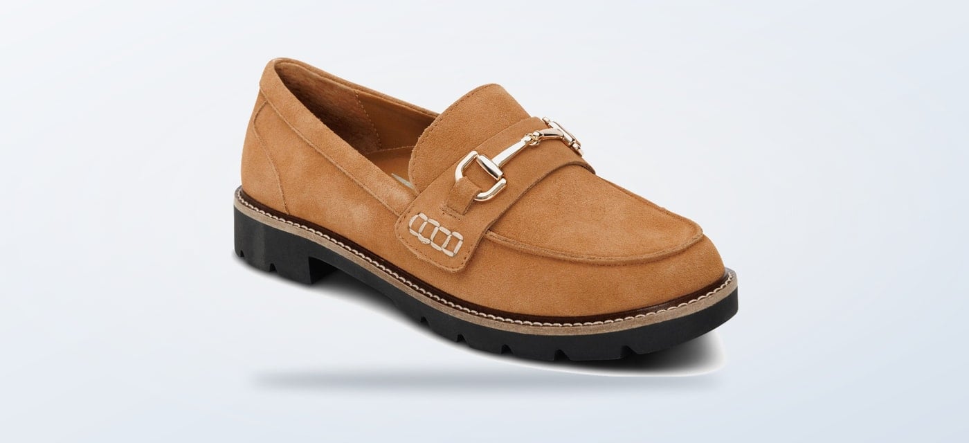 Aetrex Collette tan suede arch support loafer