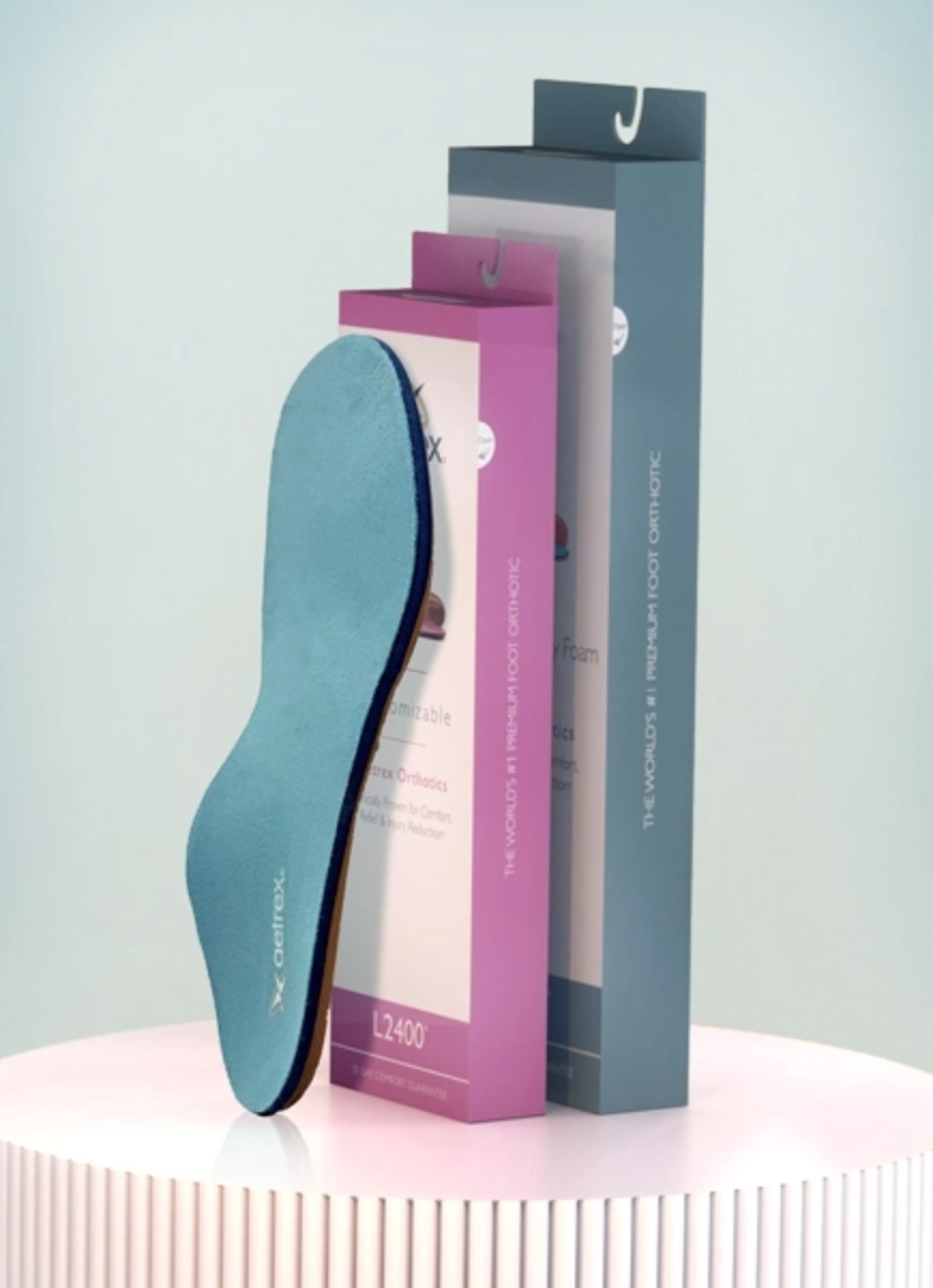 Aetrex orthotic insert displayed on a product podium