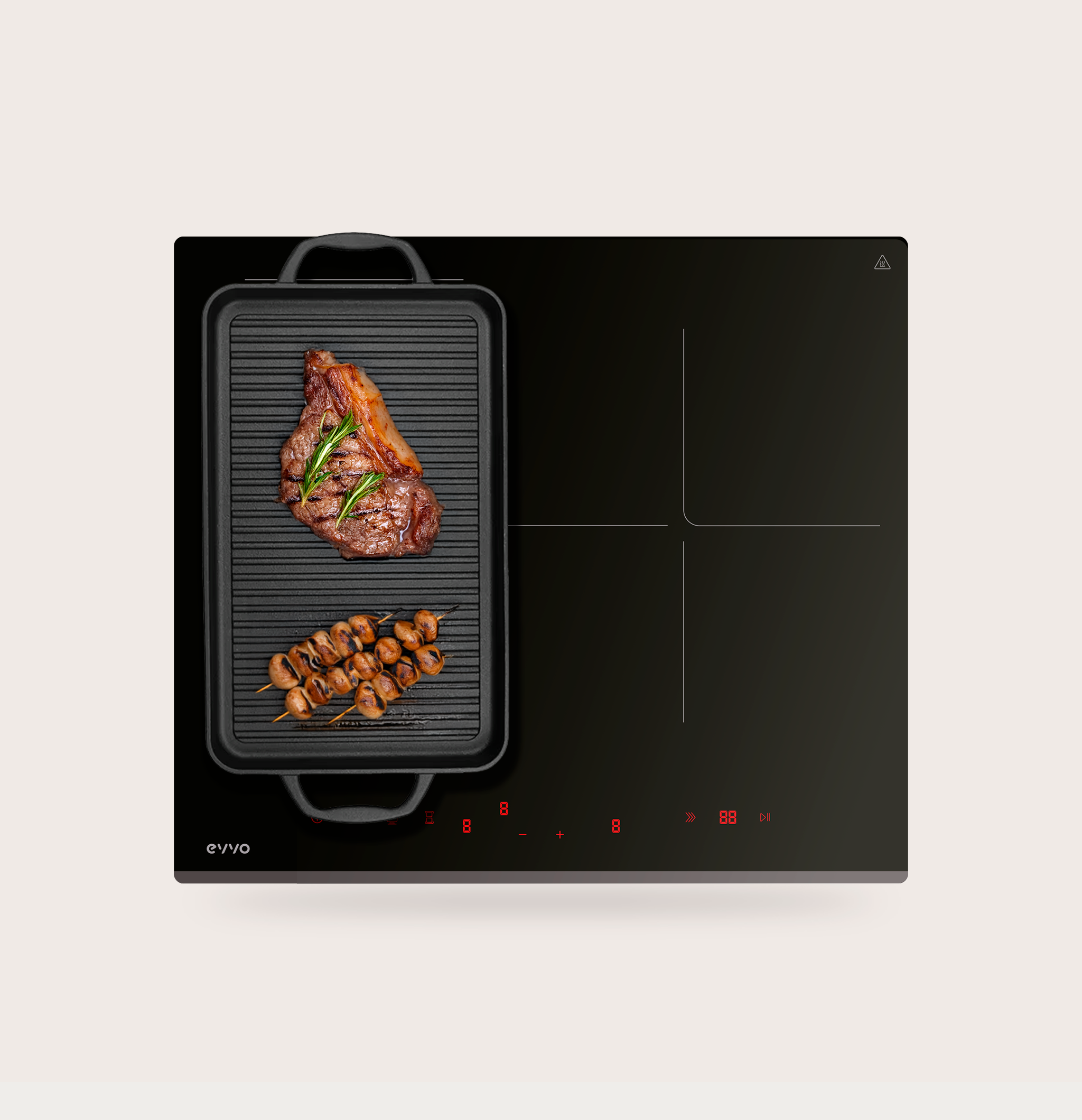 Placa de inducción EVVO V62 con una sartén grill