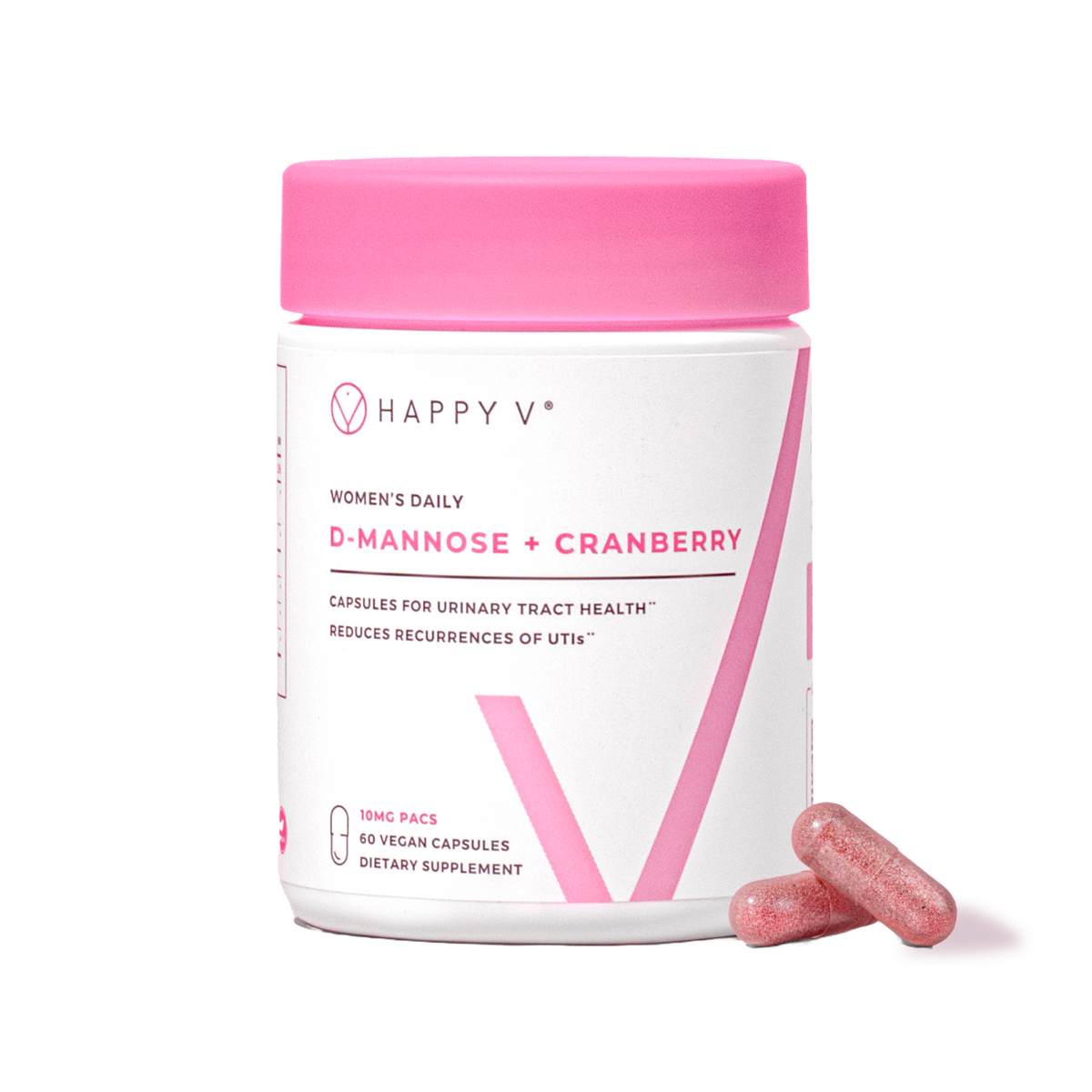 Happy V D-Mannose + Cranberry supplement bottle