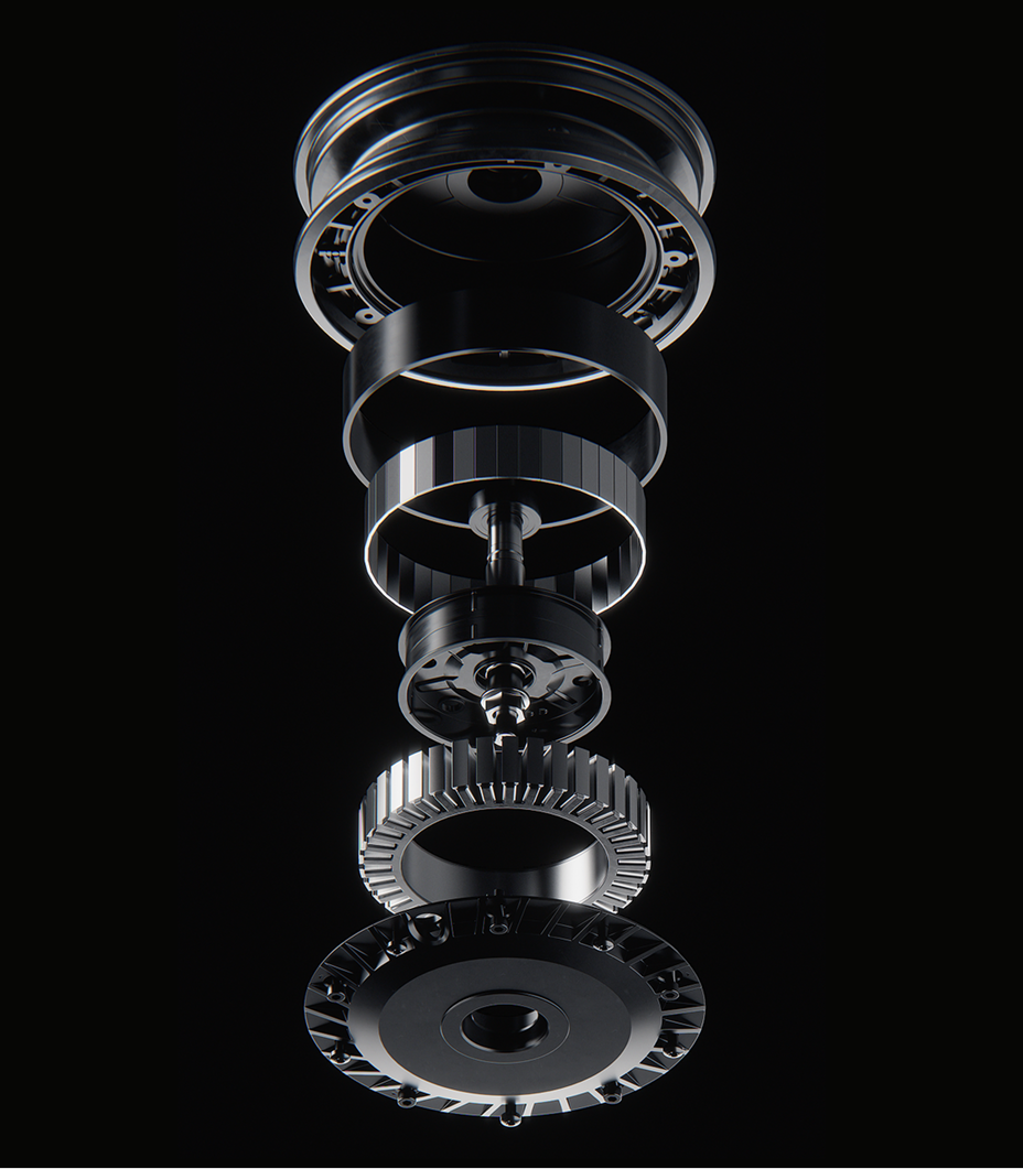 Exploded wheel assembly from the Segway MAX G3 electric scooter