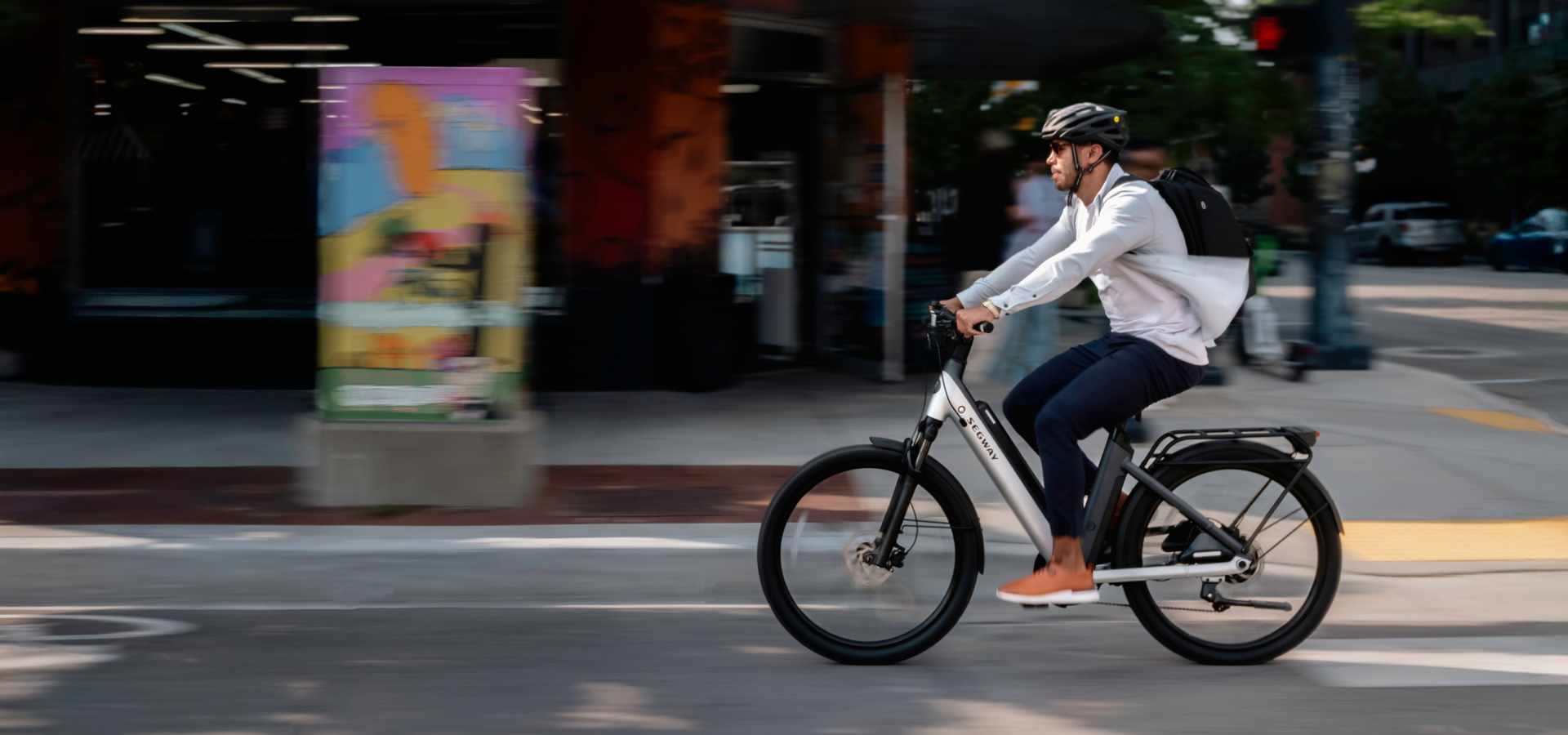 Segway Myon electric bike in a lifestyle banner scene
