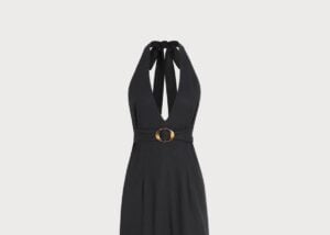 Navy linen blend beach cover-up dress