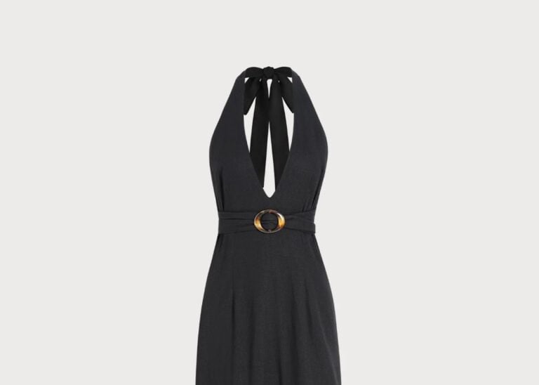 Navy linen blend beach cover-up dress
