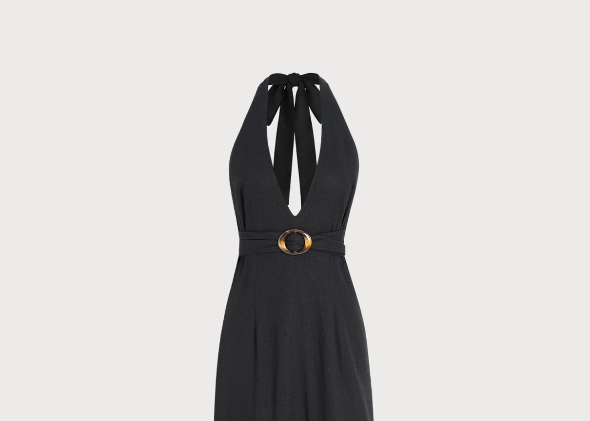 Navy linen blend beach cover-up dress