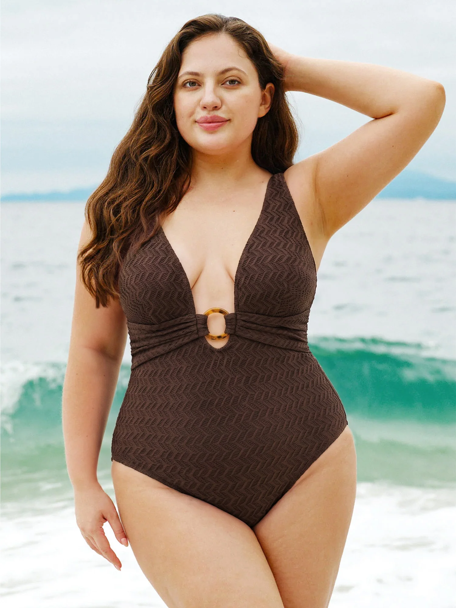 Coffee-toned one-piece swimsuit