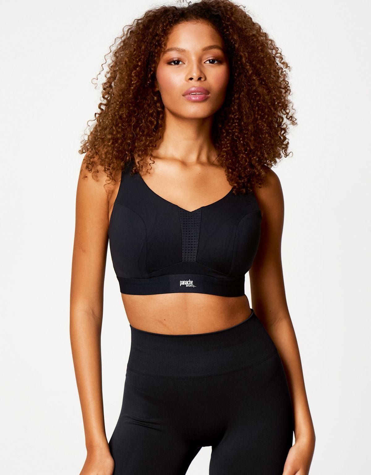 Black Endurance sports bra shown from the front