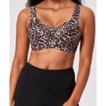 Model wearing a leopard-print Bravissimo bra