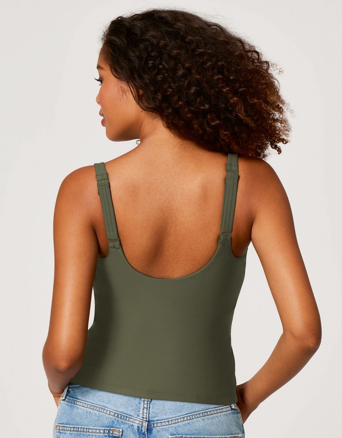 Model wearing the khaki Square Neck Strappy Top