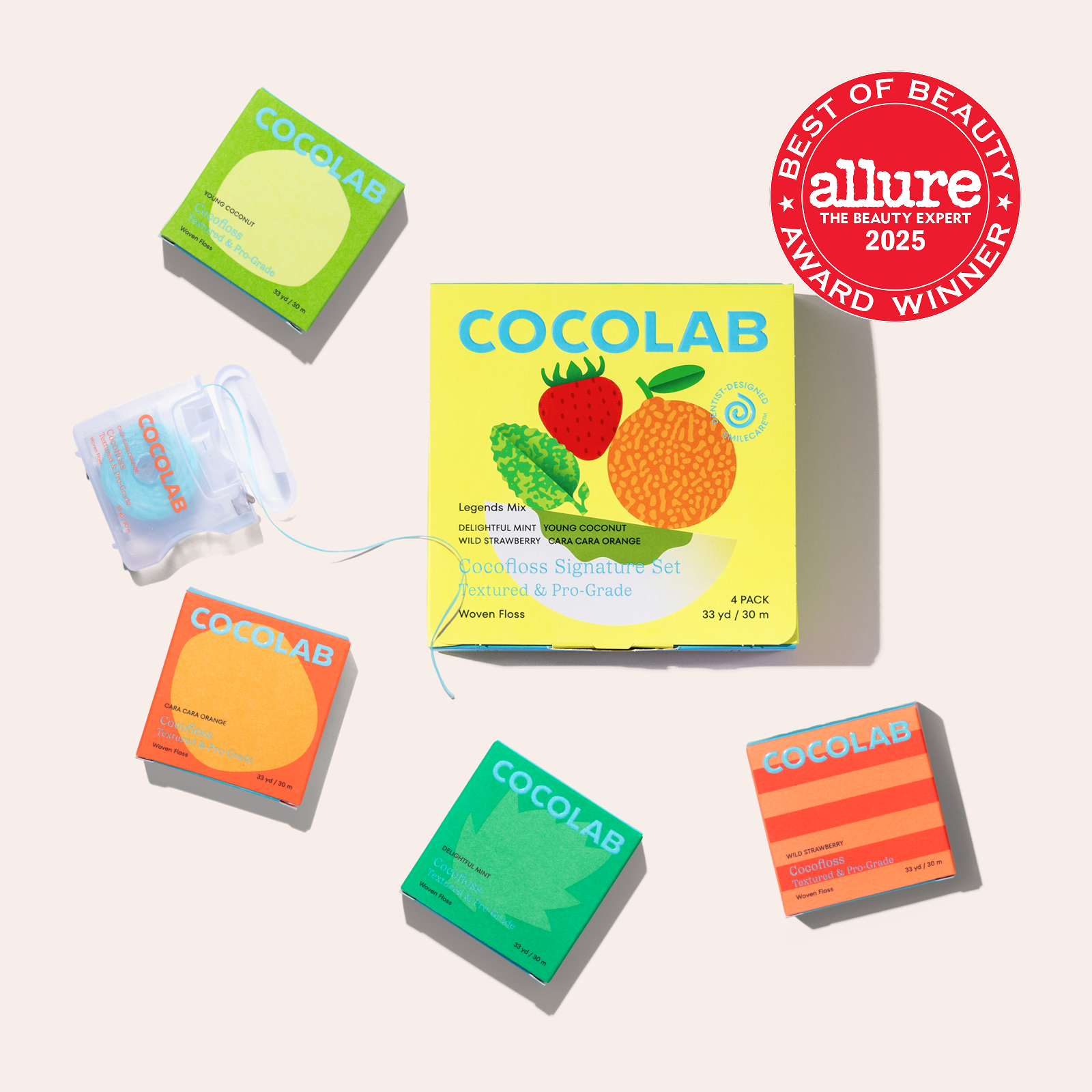 Cocofloss Happiness Set with colorful floss packaging
