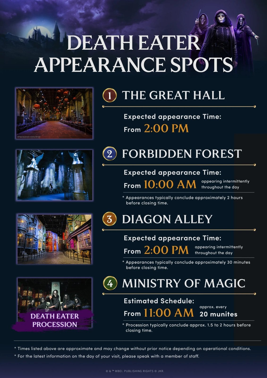 English sign describing Death Eater appearances during Dark Arts Halloween