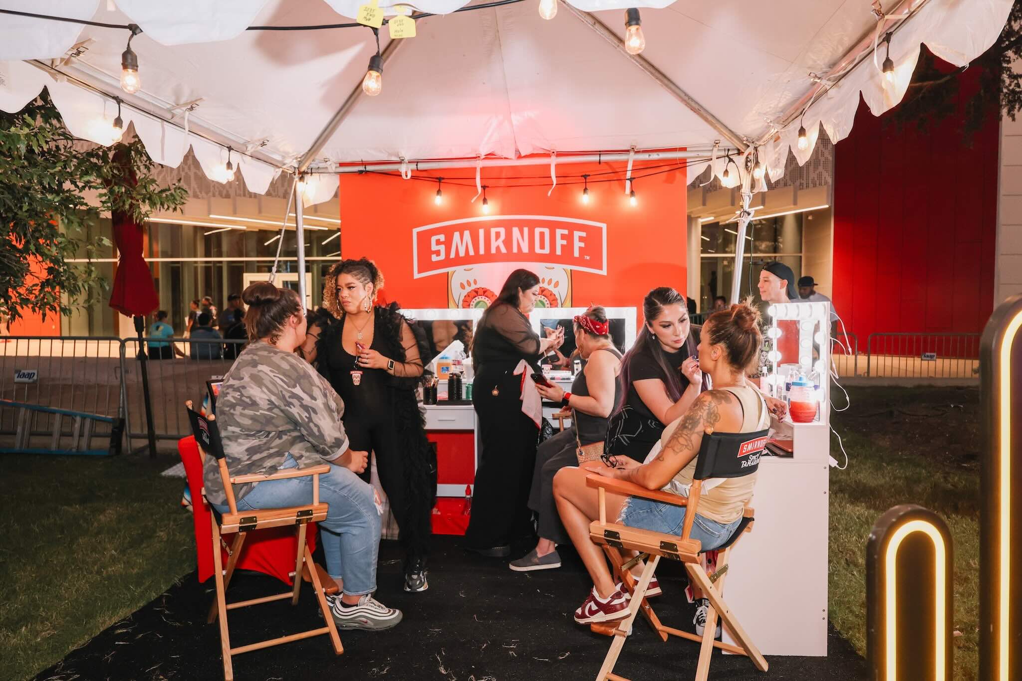 Beauty professionals at an outdoor brand activation