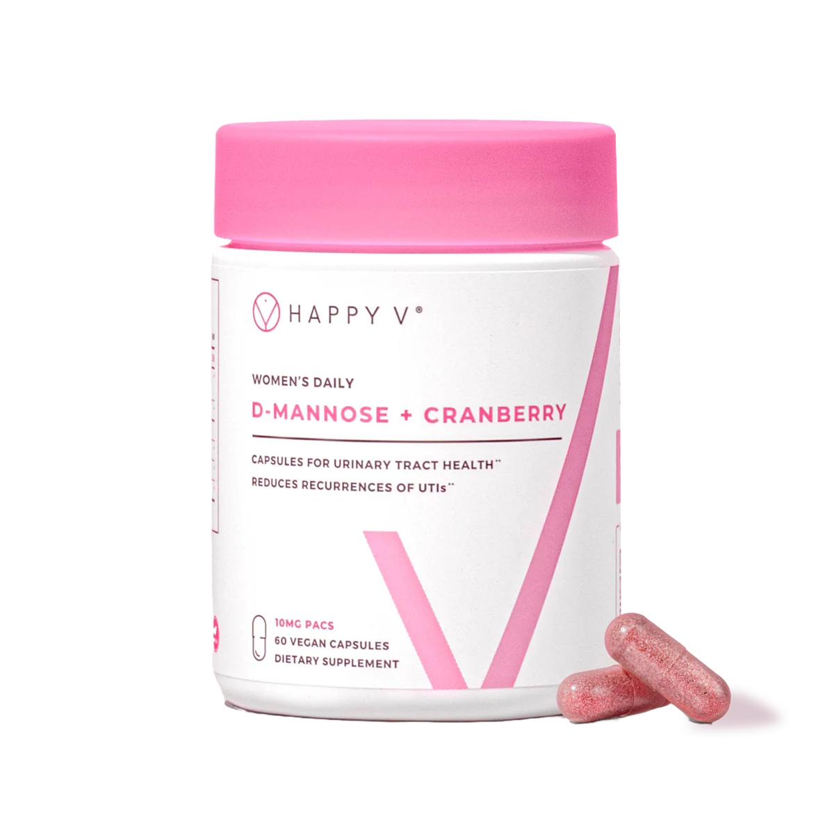 Happy V D-Mannose + Cranberry bottle with capsules