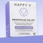 Menopause Relief AM + PM product box on a colored background