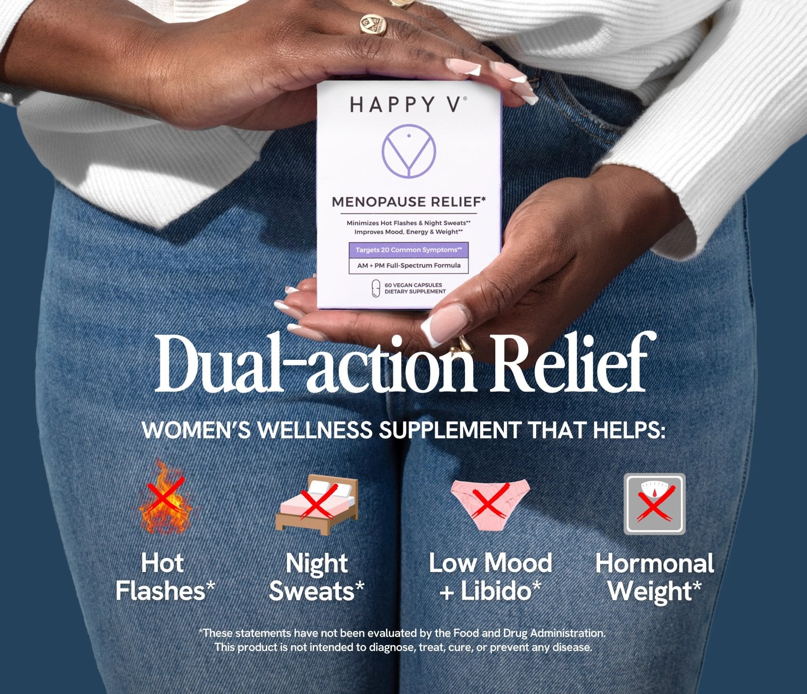 Happy V menopause supplement routine detail graphic