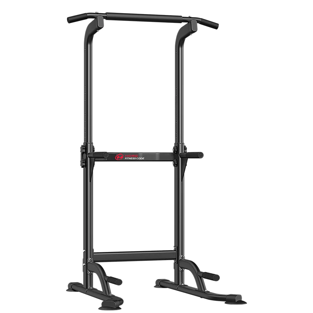 Power tower dip station displayed for home strength training