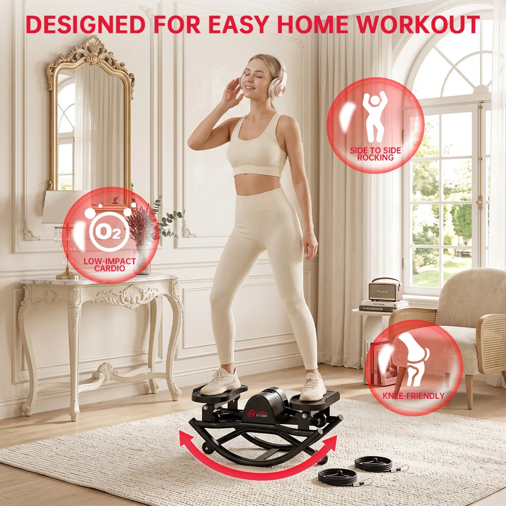 U-shaped rock stepper with resistance bands