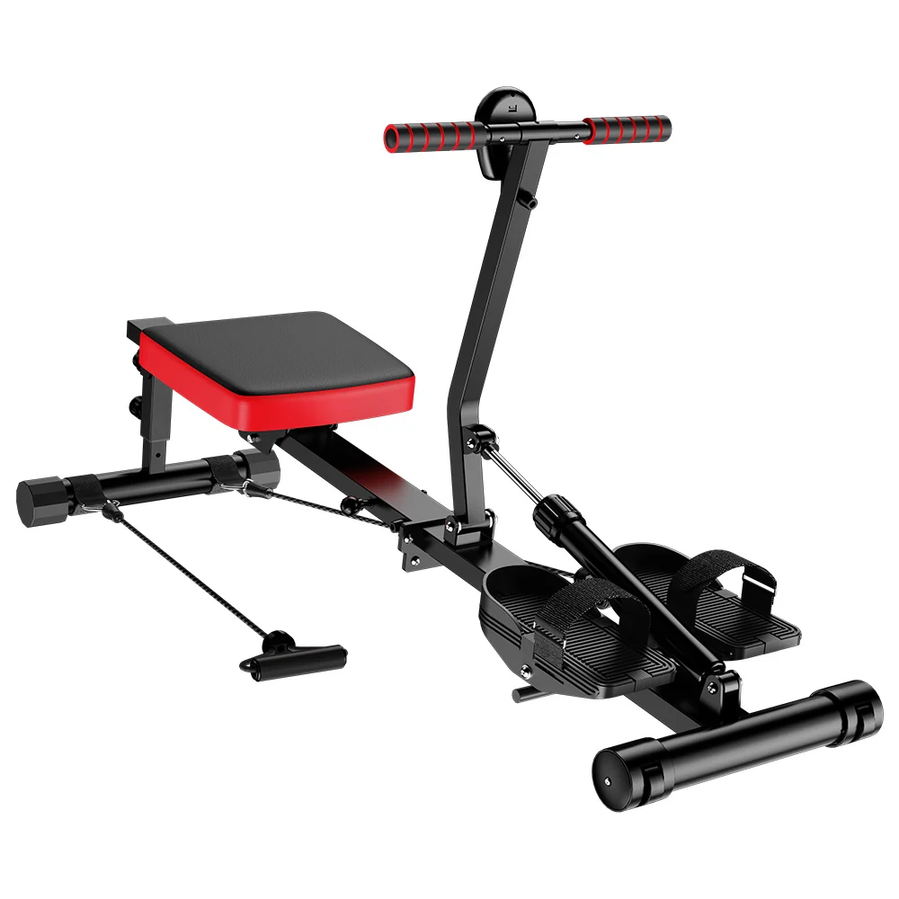 Hydraulic rowing machine shown from the side