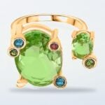 Multicolour crystal adjustable ring with a yellow-gold-tone finish