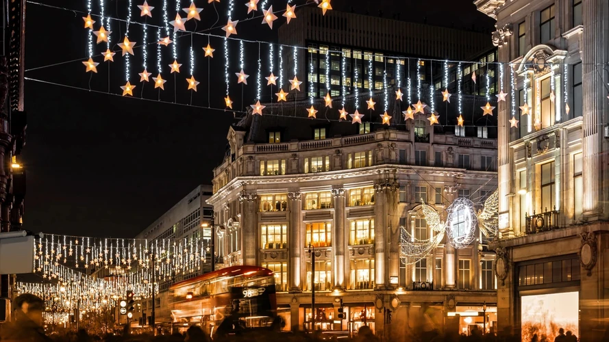 London street decorated with Christmas lights