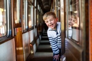 Heritage railway train travelling through the countryside