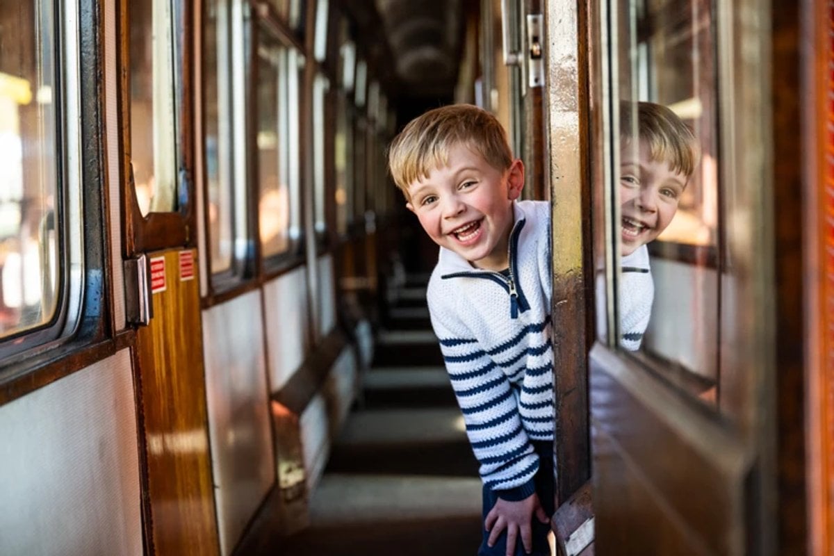 Heritage railway train travelling through the countryside