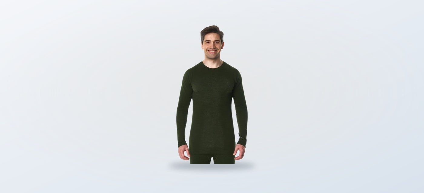 Men's Army Green merino long sleeve shirt