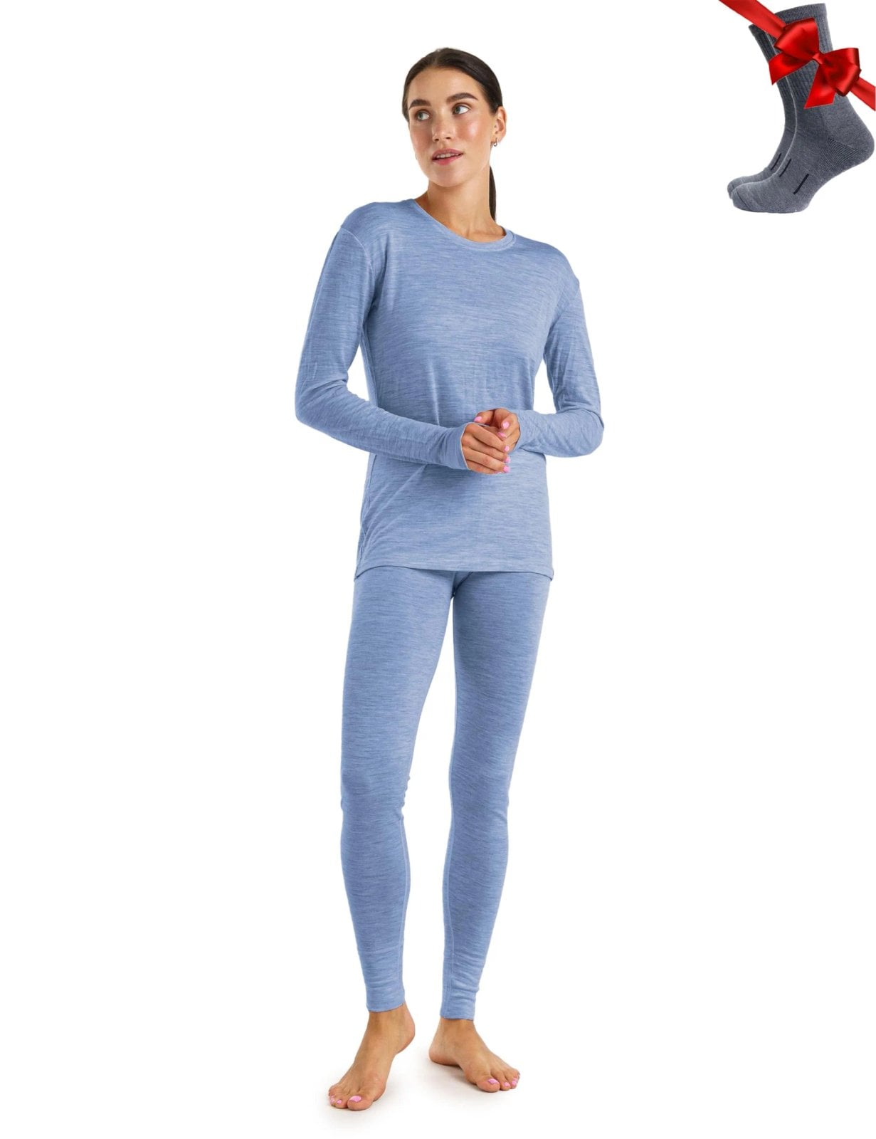 Merino Tech deep blue 165 merino thermal top and pants set