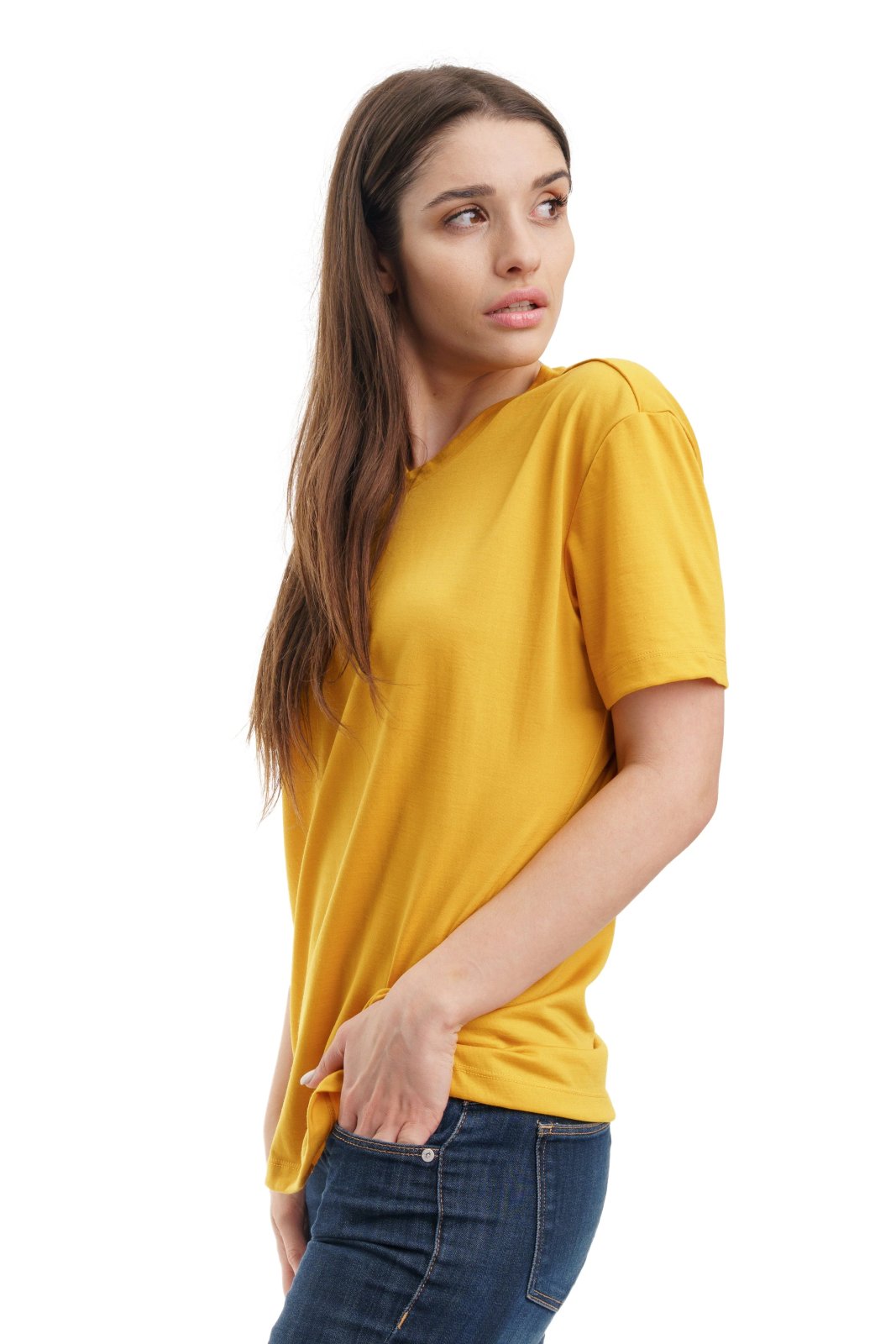 Merino Tech mustard merino V-neck T-shirt