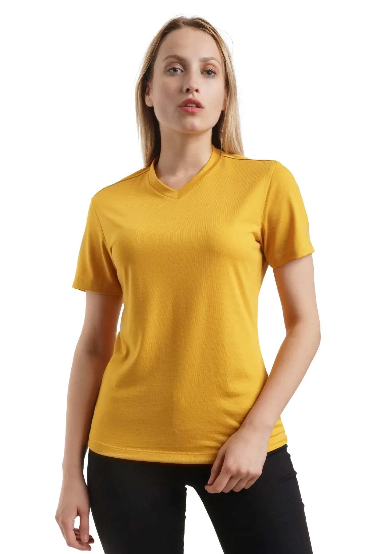 Gold women's Merino Tech 180 V-neck T-shirt