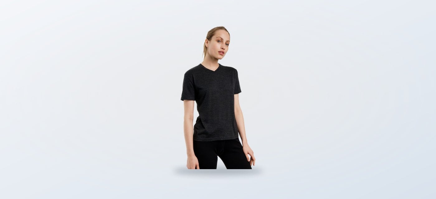 Heathered black women's Merino Tech 180 V-neck T-shirt