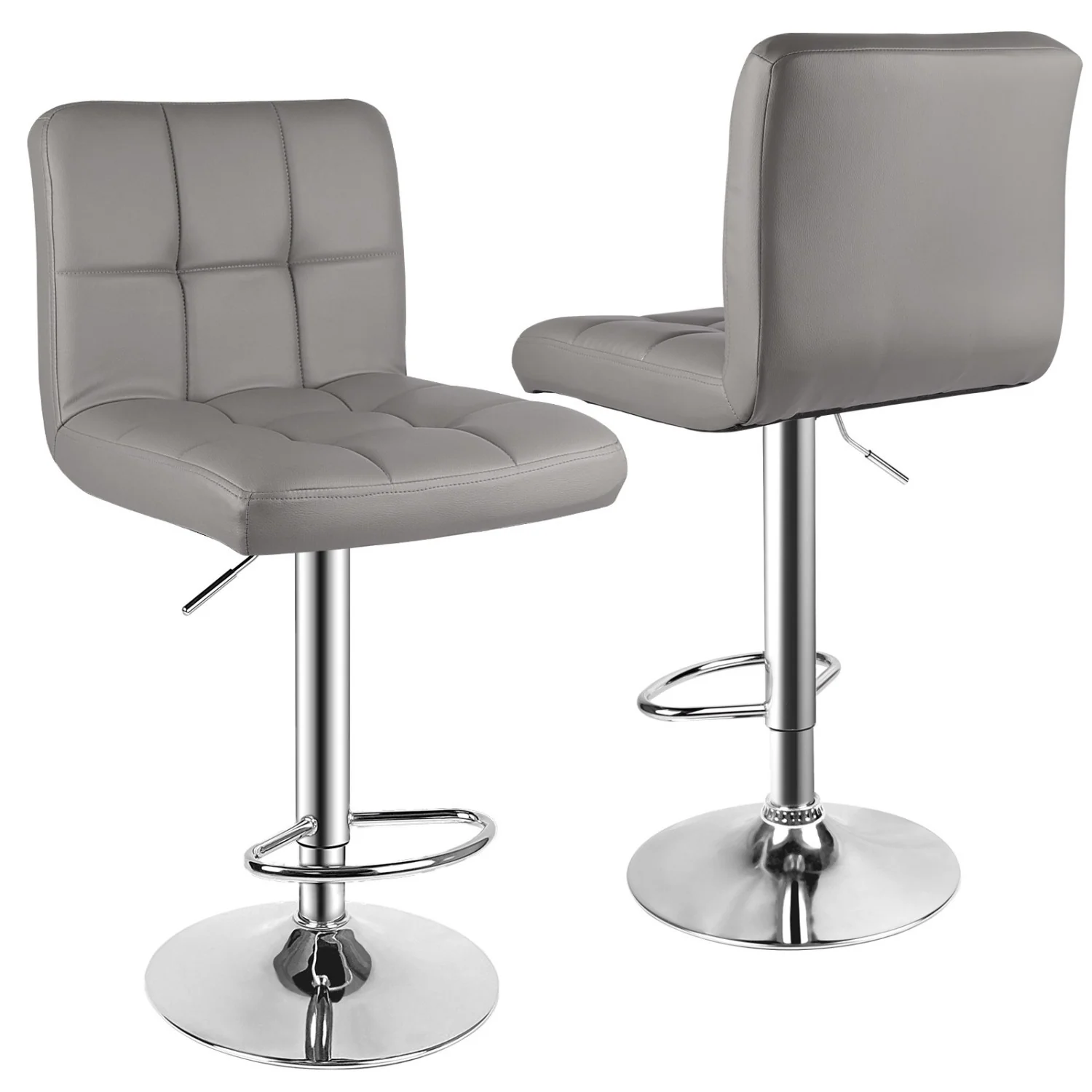 Pair of adjustable swivel bar stools with padded backs