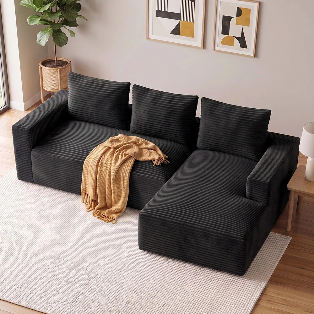 L-shaped corduroy sectional sofa with chaise