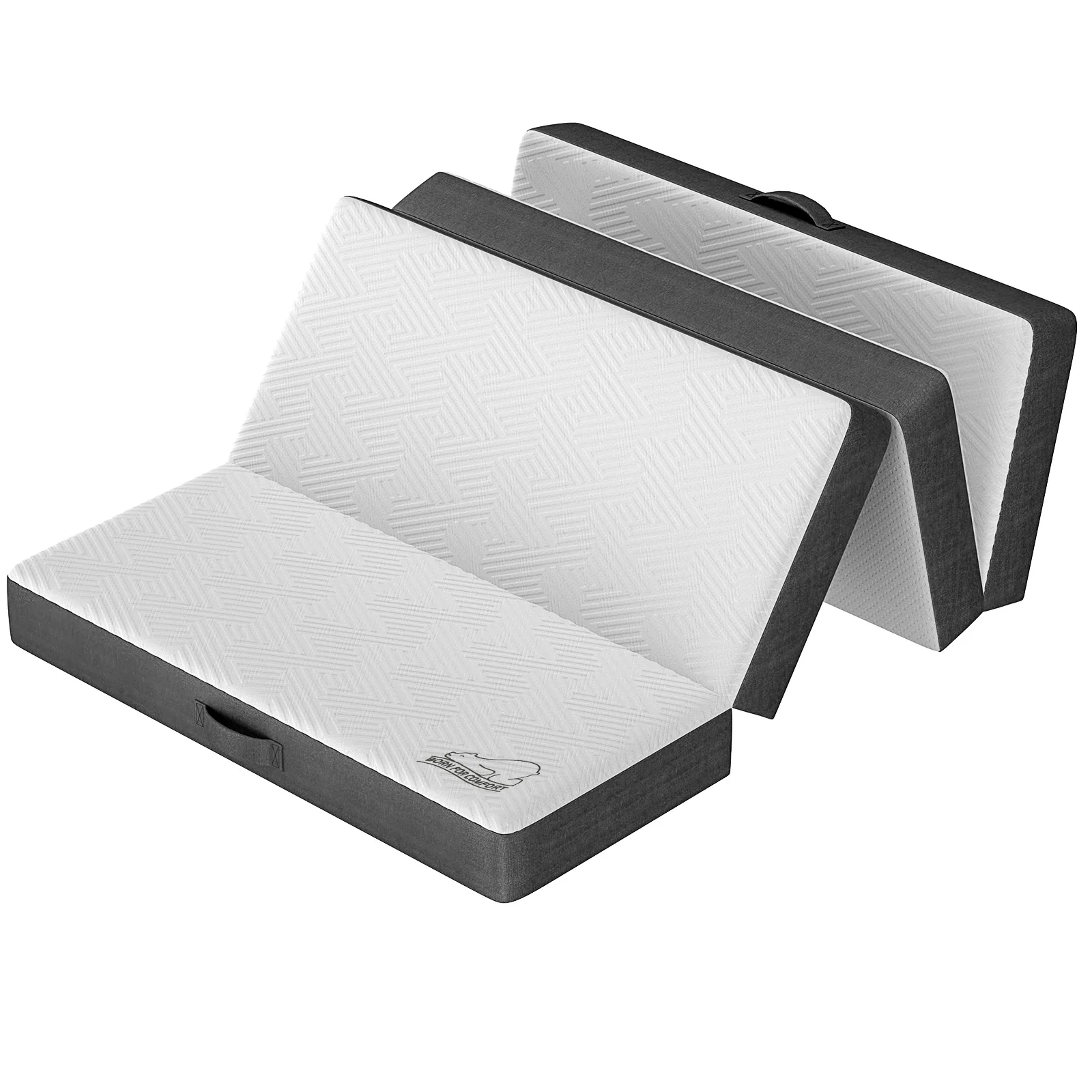 Four-fold memory foam floor mattress with grey and white cover