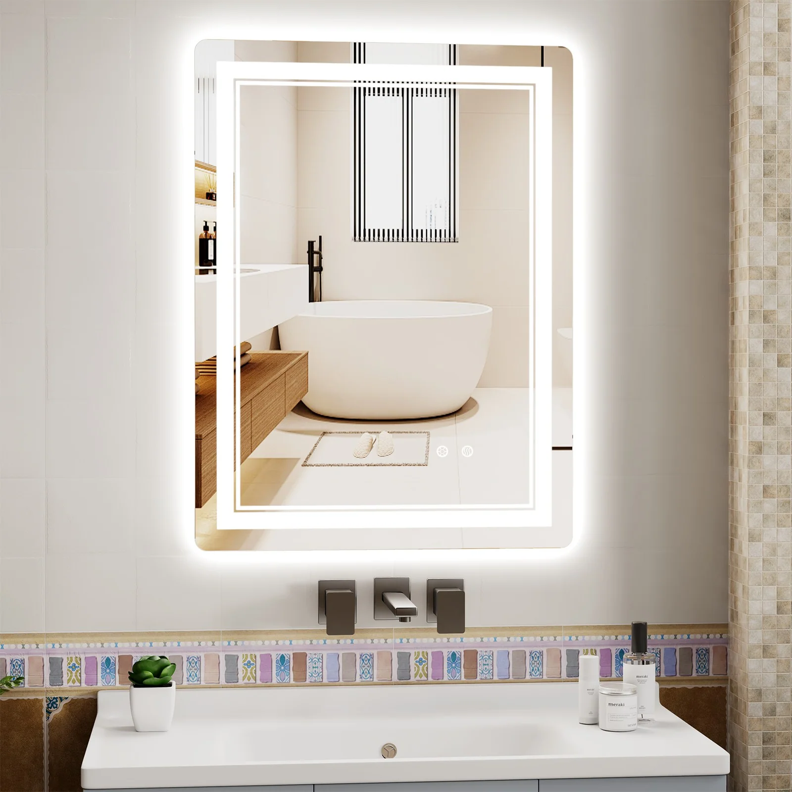LED bathroom mirror with illuminated edge