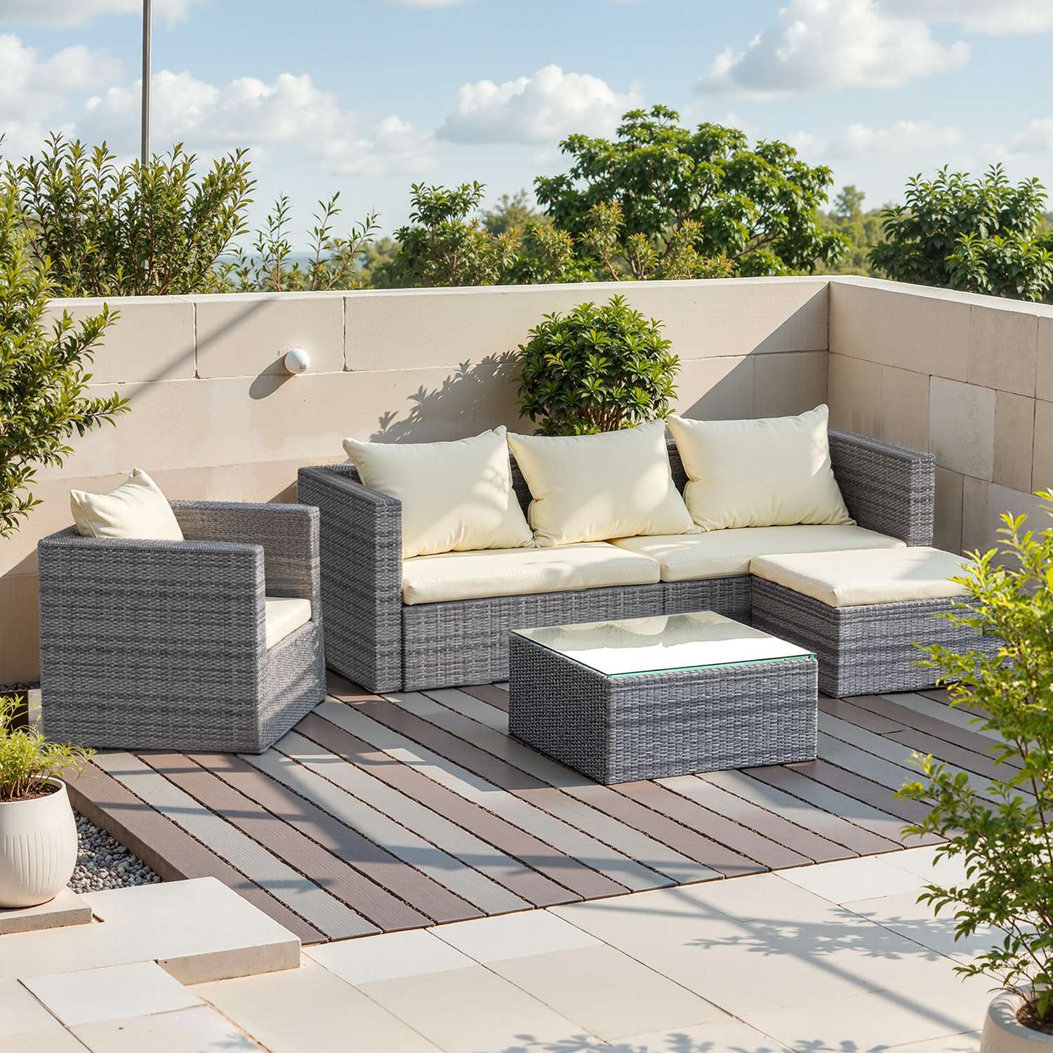Five-seat RattanTree modular rattan corner sofa set