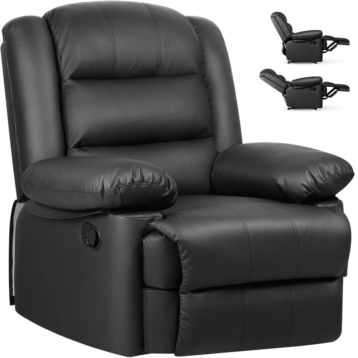 Padded PU leather reclining armchair with retractable footrest