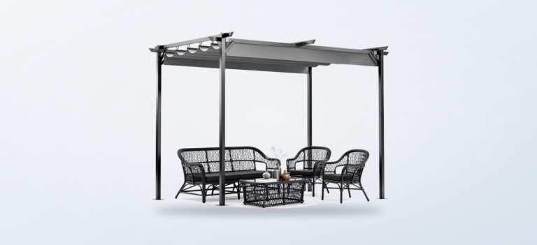 RattanTree metal pergola with retractable canopy
