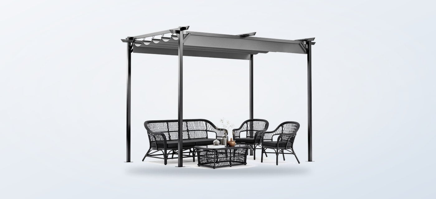 RattanTree metal pergola with retractable canopy