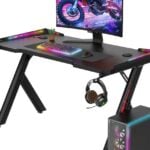 Gaming workstation desk with coloured LED lighting and cup holder