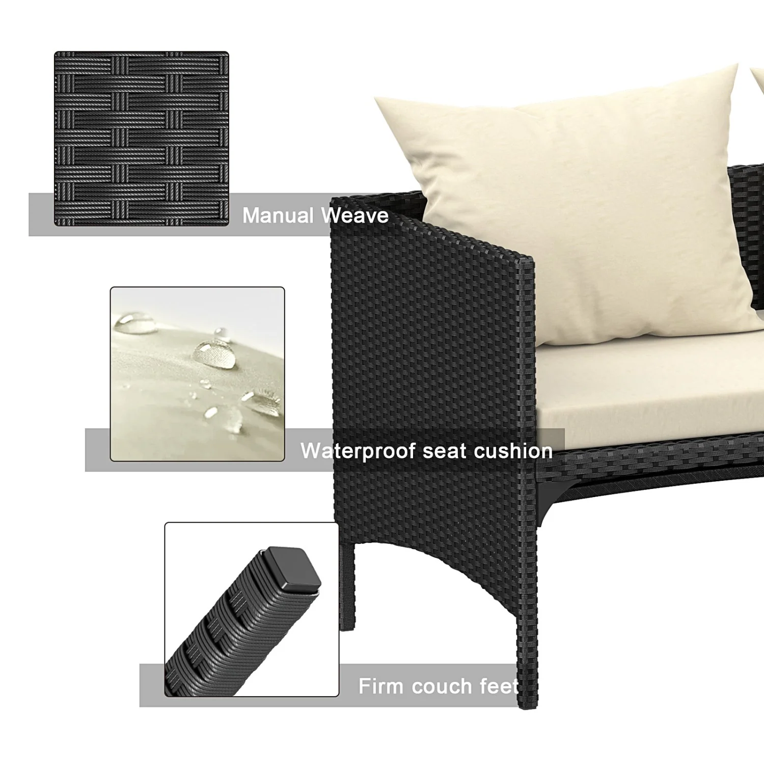 Three-piece rattan conversation set with chairs and table